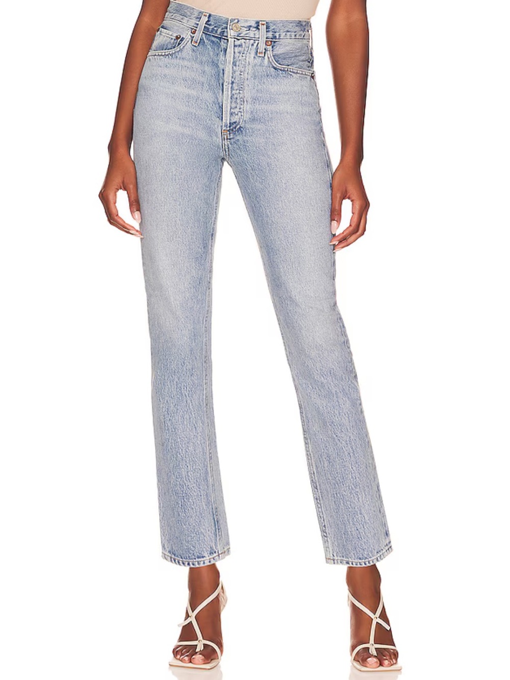 AGOLDE Riley High Rise Straight Crop Jeans Size 28 Button Fly Distressed Hem